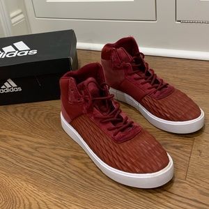 Adidas red high top shoes